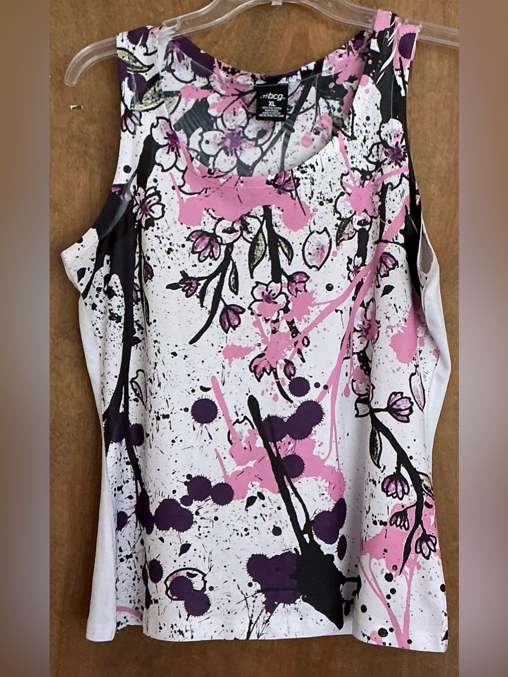 BCG Women's Activewear Sleeveless Tank Top XL Abstract Floral, Paint Drip Splat